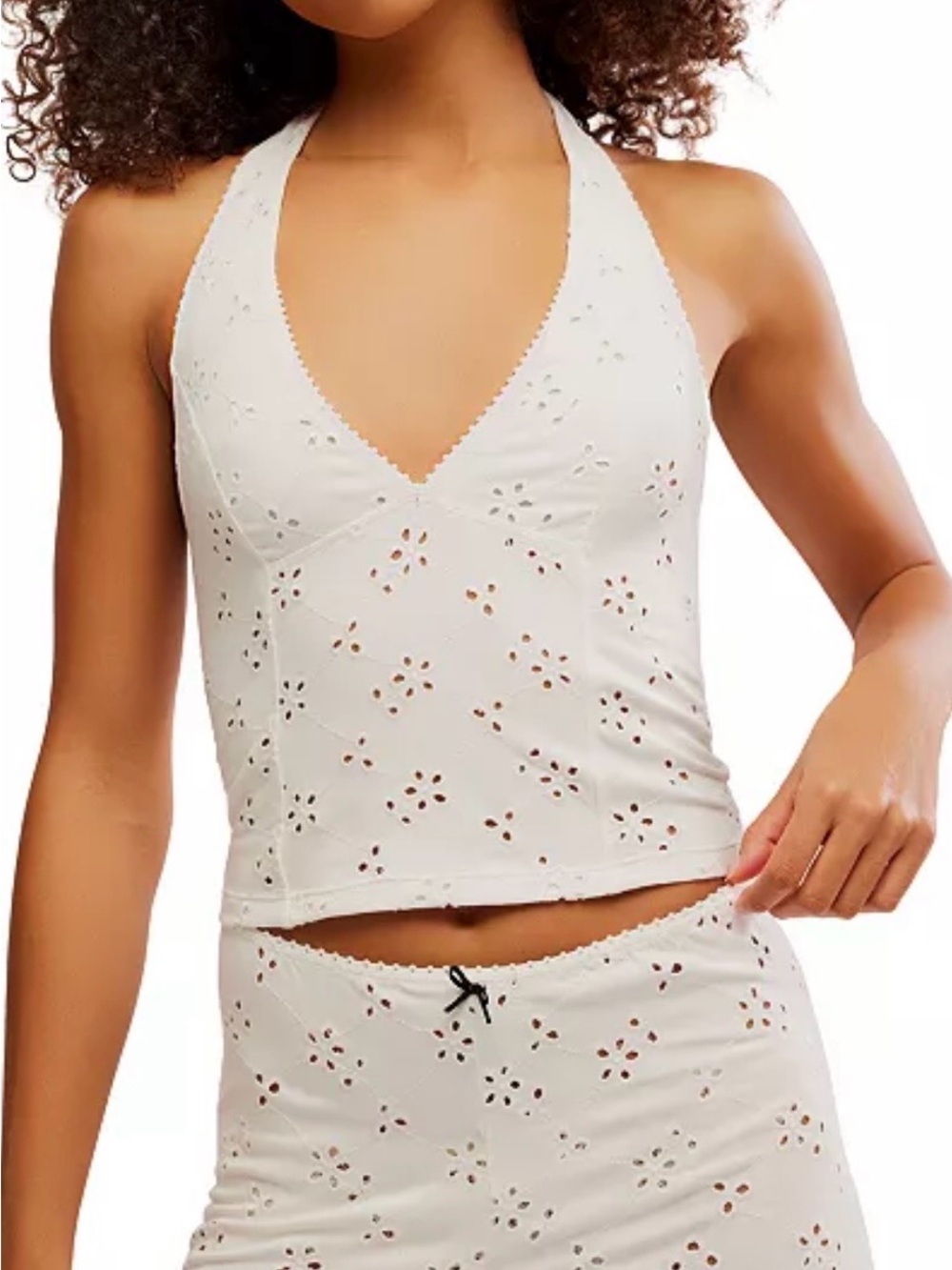 Free People White Eyelet Halter Top